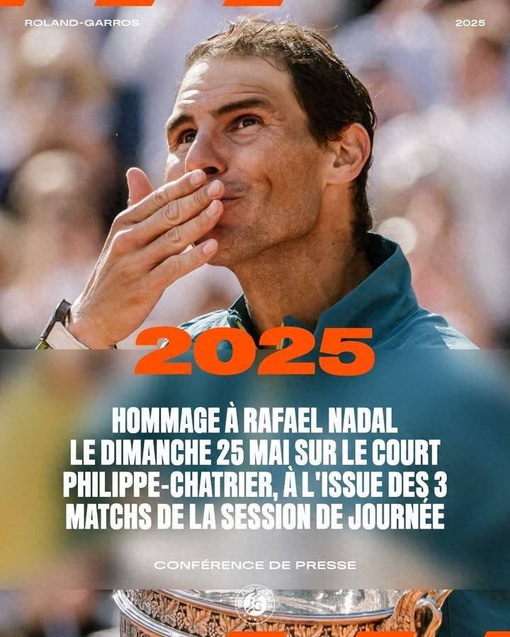 法网致敬纳达尔时间确定！5月25日红土之王将重返罗兰加洛斯